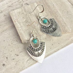 Thai Silver triangle w/ Turquoise bead Earrings
